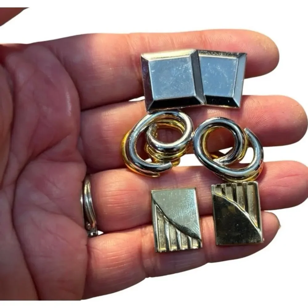 Vintage Cufflink Lot Mens Gold Tone Modernist Retro Deco Some Signed Mixed